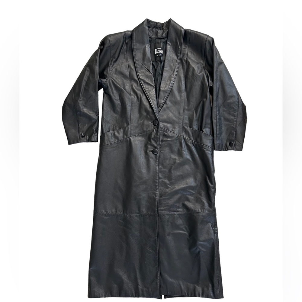 Vintage COMINT long leather coat black size Medium